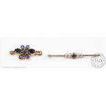 A sapphire and diamond set bar brooch,