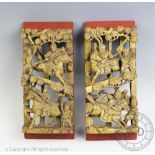 A pair of Chinese carved wood panels,