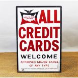 A Multicard Member credit card metal advertising sign, 'All Credit cards welcome',