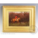 R Levett - earl 20th century, Oil on board, Hunting scene, Signed lower right and dated 1928,