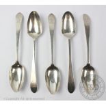A collection of five Irish silver table spoons, John Pittar, Dublin 1786 x2,