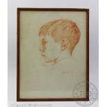 English School (20th century), Pencil on paper, Side profile portrait of a young boy,