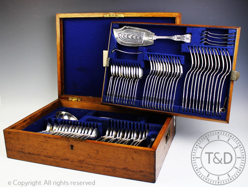 A predominately George IV Scottish silver Kings pattern canteen of cutlery,