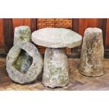 Three 19th century stone staddle stones, a near pair and a single, tallest 61cm H,