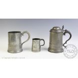 A 19th century pewter lidded tankard, with owners initials, 20cm,