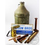 A vintage enamel sign for 'Harlow Bros Timber Buildings Long Whatton Loughborough',