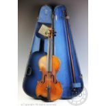 A three quarter split back violin and bow,