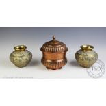 An early 20th century Indian copper vessel and cover with extensive external decoration and