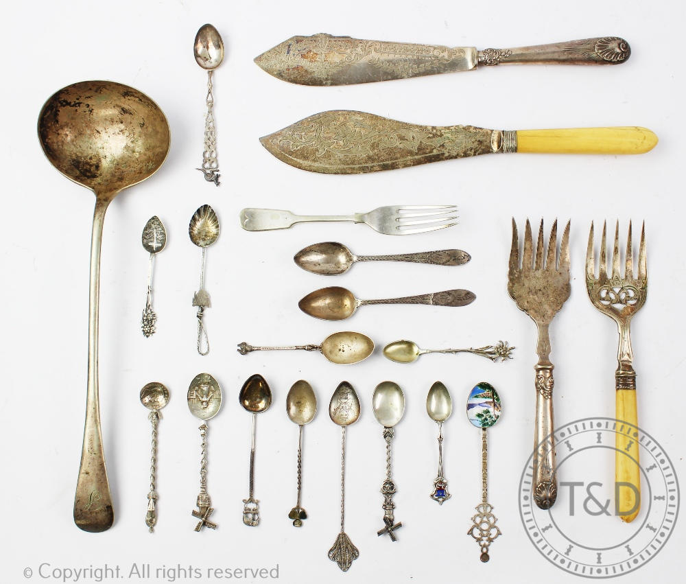 A selection of assorted silver and silver plated to include two late 18th century teaspoons,