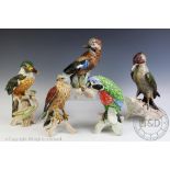 A collection of five large Goebel models of birds, comprising a parrot, a king fisher,