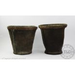 Two 19th century brass bound leather buckets,