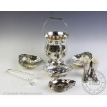 A selection of silver and silver plated items to include a silver swivel handled bon bon dish,
