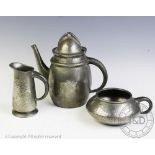 An Art Nouveau Tudric pewter three piece coffee set,