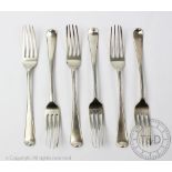 Six George III silver Old English pattern forks, IB, London 1800/01,