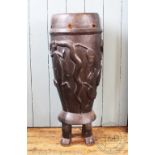 A large stained wood tribal vase, possibly West African,