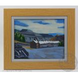 Paul Greer (Modern British), Oil on artist board, Village landscape titled verso 'North Wales',