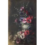 Adeline Trier (fl 1870-1910), Oil on canvas, Still life of anemones in a vase,