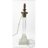 A 19th century glass and silver plate mounted Corinthian column lamp,