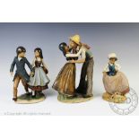 Three Lladro figural groups, each in gres finish, comprising; Sharing the Harvest, No 2179,
