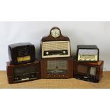 Six vintage radios, including two bakelite examples,