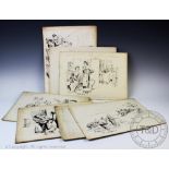 Herbert Samuel "Bert" Thomas (1883-1966), Nine pen and ink cartoons on card,