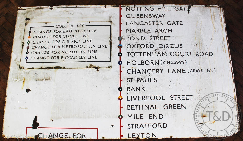 A vintage London Underground large enamel sign, for the Central Line,