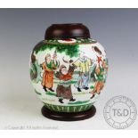 A Chinese famille verte ginger jar, Kangxi mark,