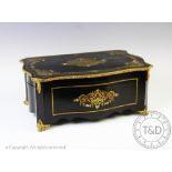 A 19th century silver French 'Boulle' work serpentine work box, in 18th century style,