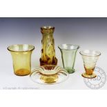 A selection of five pieces of Whitefriars glass, comprising; a mushroom shaped amber coloured bowl,