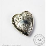 A silver heart shaped vesta case, Joseph Gloster, Birmingham 1897,