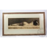English School (20th century), Charcoal and pencil on paper, Reclining female nude, Signed 'K.