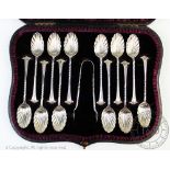 A Victorian cased set of twelve teaspoons, Atkin Brothers, Sheffield 1891,