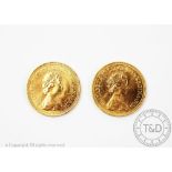 Two Queen Elizabeth II gold sovereigns,