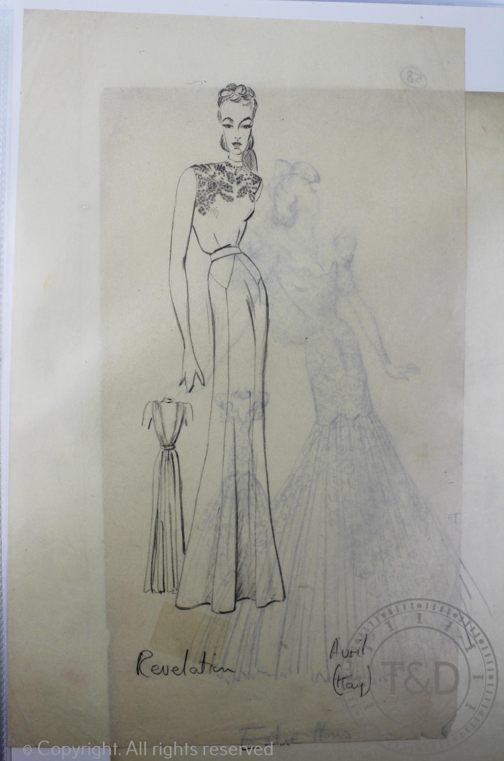 The House of Worth fashion designs, c1930's, Forty three hand drawn fashion designs / plates, - Image 6 of 9