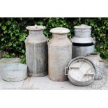 Three vintage milk churns, of various design, tallest 72cm,