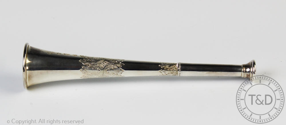 A cased silver hunting horn, Barrowclift Silvercraft, Sheffield 1977, Limited Edition of 250, 3. - Image 2 of 2