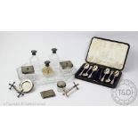 Four Art Deco silver mounted glass dressing table items, Adie Brothers, Birmingham, 1930,