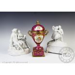 A German porcelain, white glazed figural group, late 19th century,