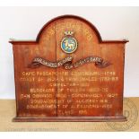 A large honours board from cruiser HMS Superb, carved and gilt wood, with ship crest,