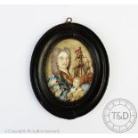 English School - early 18th century - of Naval interest, Watercolour on ivory portrait miniature,