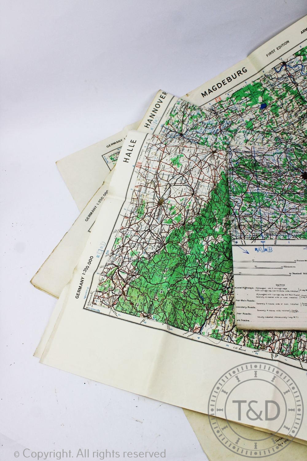 Four World War II War Office maps, titled Halle, Hannover, Osnabruck and Magdeburg,
