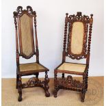 A Carolean carved walnut side chair, with caned back and seat, on scroll legs, 131cm H,