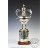 'The Allcroft Cup', a Victorian two handled silver vase and cover, Goldsmiths & Silversmiths Co Ltd,