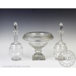 A 19th century cut glass pedestal dish, with fold over rim on square base, 20cm high,