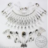 A Victorian part suite of fiddle, shell and thread silver flatware,