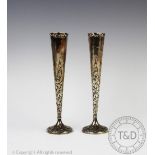 A pair of Edwardian silver specimen vases, Levesley Brothers, Sheffield 1902,