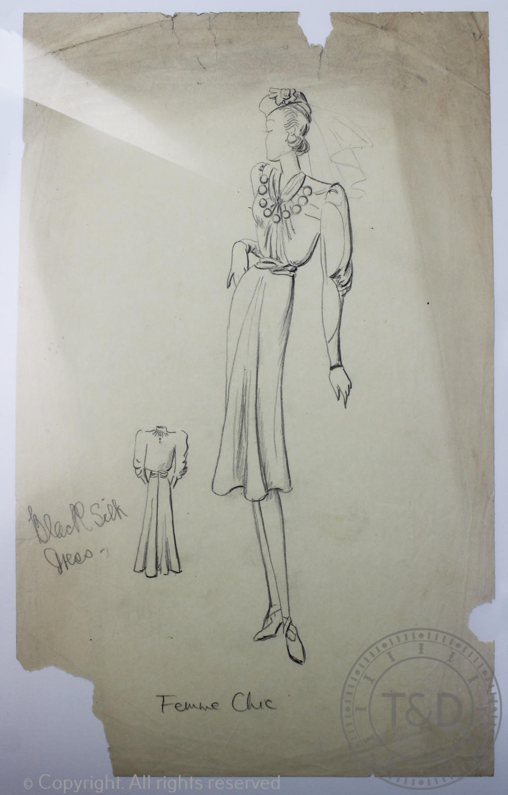 The House of Worth fashion designs, c1930's, Forty three hand drawn fashion designs / plates, - Image 5 of 9