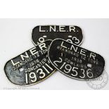 Three cast iron London and North Eastern Railway engine plates / locomotive plates, comprising 'L.N.