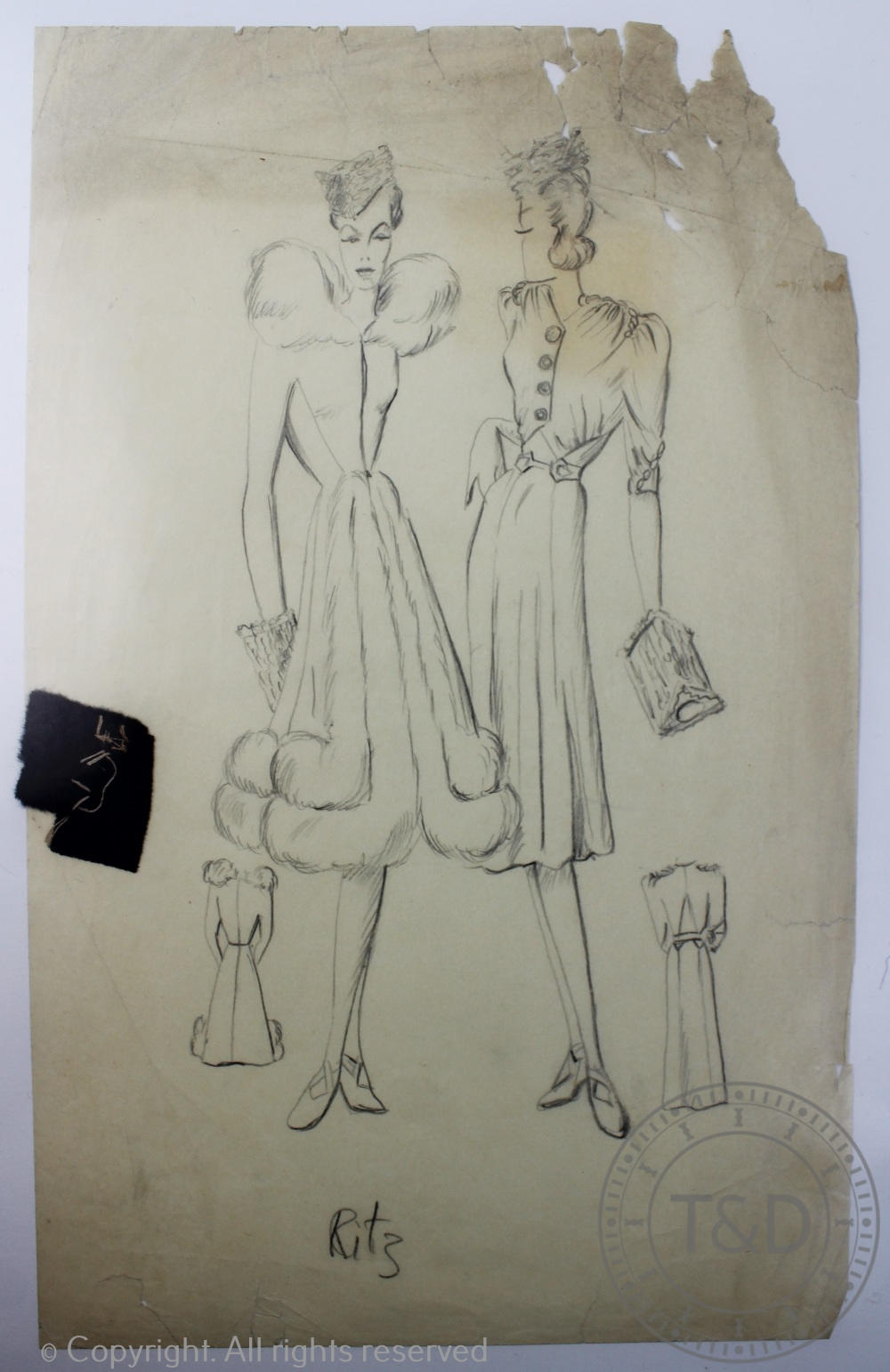 The House of Worth fashion designs, c1930's, Forty three hand drawn fashion designs / plates, - Image 7 of 9