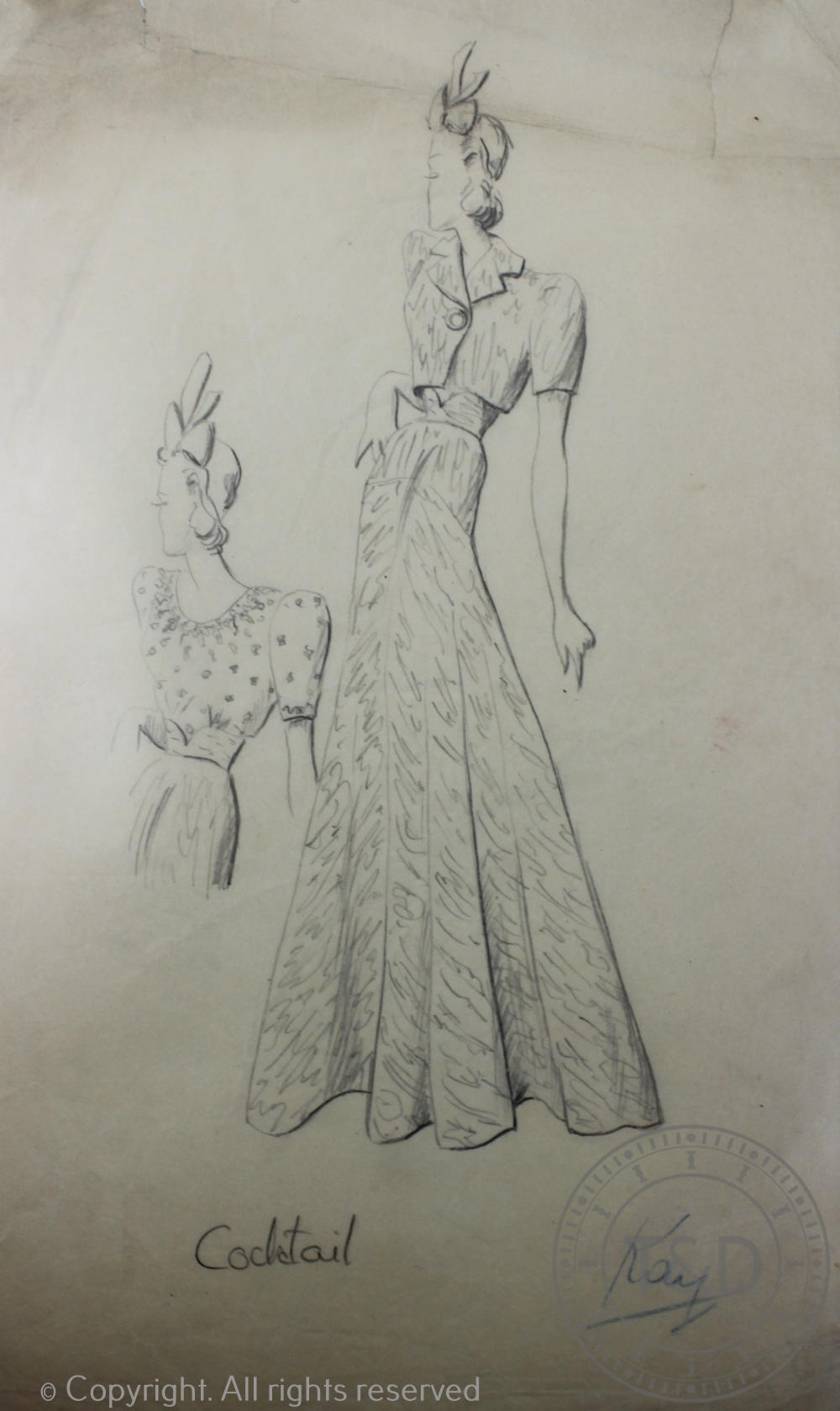 The House of Worth fashion designs, c1930's, Forty three hand drawn fashion designs / plates, - Image 3 of 9